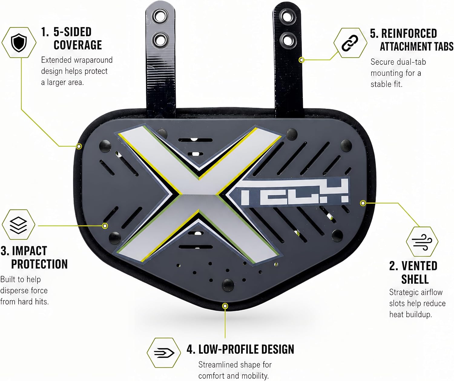 XTECH Vented 5-Sided Football Backplate - Universal Adjustable Back Plates for Adult Mens and High School Players for Football Shoulder Pads - Protective Gear and Accessories