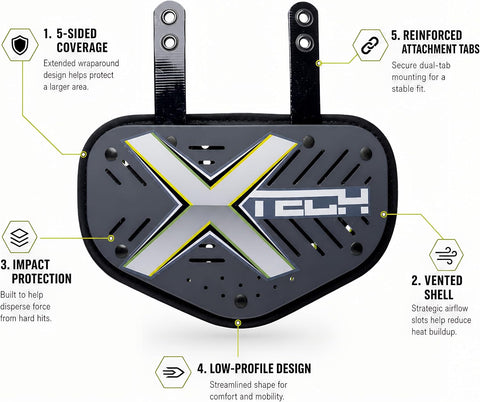 XTECH Vented 5-Sided Football Backplate - Universal Adjustable Back Plates for Adult Mens and High School Players for Football Shoulder Pads - Protective Gear and Accessories