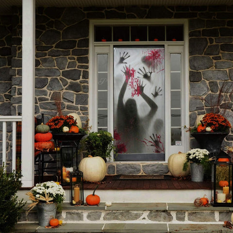 2PCS Halloween Haunted House Decoration Window Door Cover