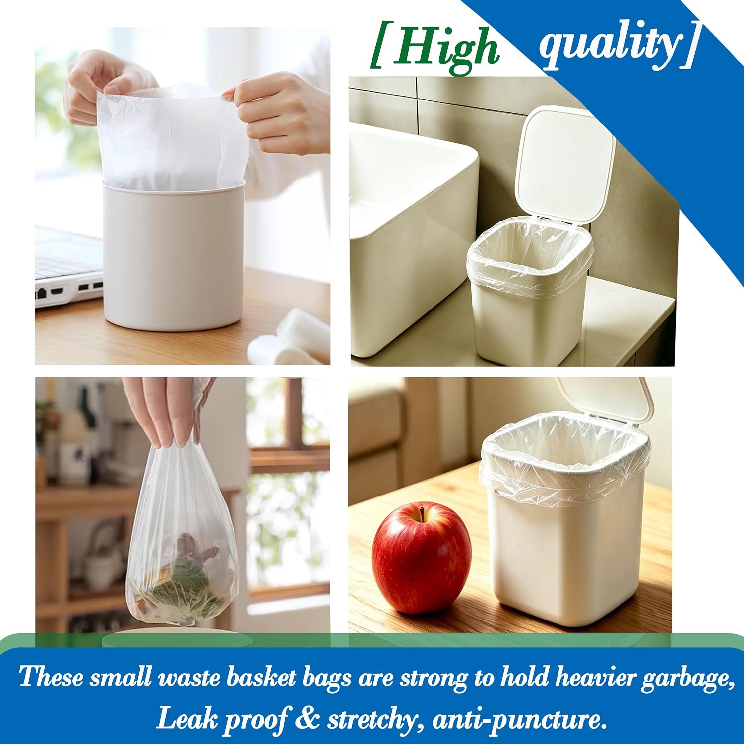 0.5 Gallon 250 pcs Mini Clear Trash Bags, Tiny Strong Garbage Bags,Small Plastic Bags for Desktop Trash Bin, Tiny Bathroom Trash Can Bin Liners,Mini Bags for Waste Basket Liner,Fit 2 Liters-Clear