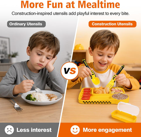 Deinyi Construction Toddler Utensils, Reusable Toddler Fork and Spoon