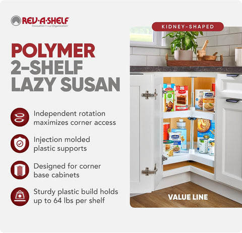 Rev-A-Shelf 28" Kidney Shaped Dual Tier Lazy Susan for Corner Base Cabinets
