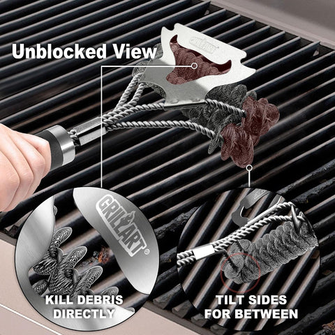 GRILLART Grill Brush for Outdoor Grill Bristle Free - Safe BBQ Grill Cleaner Brush - 18" BBQ Brush for Grill Cleaning Kit -Stainless Grill Cleaning Brush BBQ Grill Accessories Tools- Gifts for Men Dad