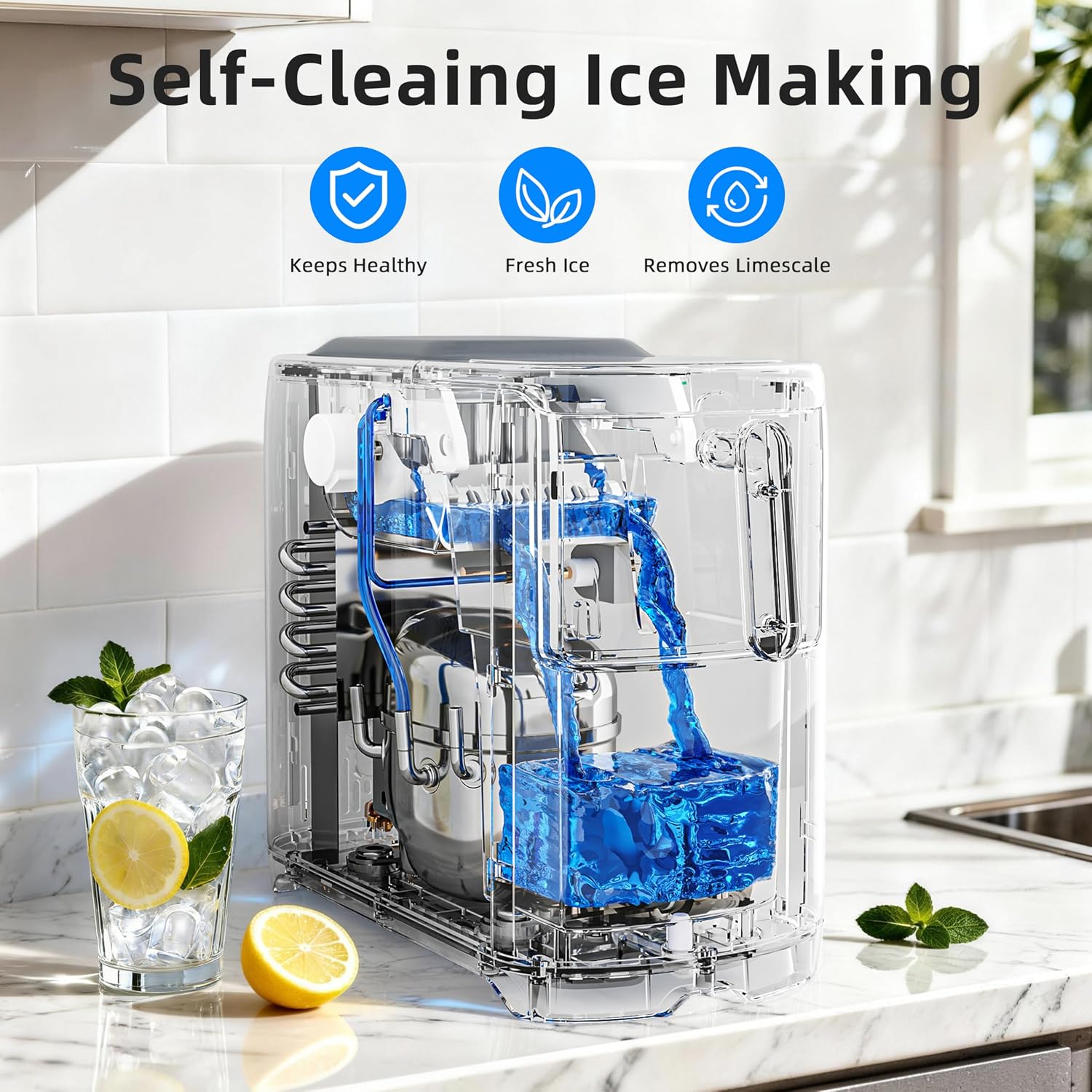 Antarctic Star Portable Countertop Ice Maker with Self-Cleaning, 18Lbs/24H, One-Touch Operation, Ice Scoop for Home, Kitchen, Office(Black)