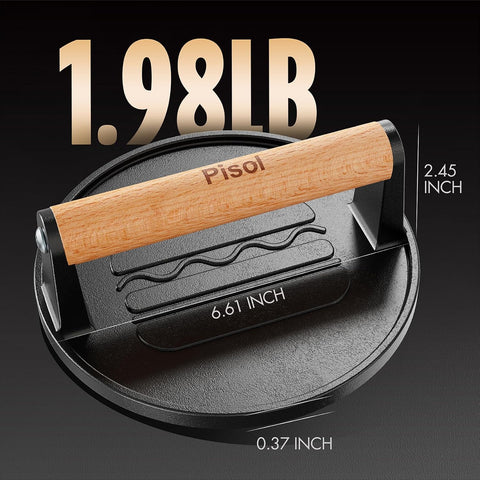 Pisol Smash Burger Press, Cast Iron Steak Weight Meat Patty Press Tool