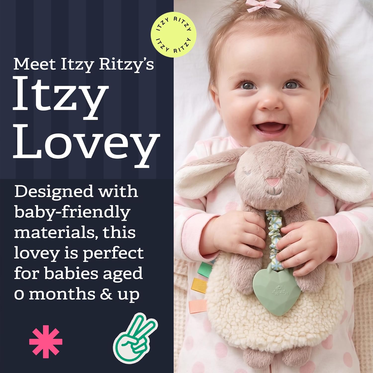 Itzy Ritzy Lovey Including Teether, Teething Relief, 0+ Months, Taupe Bunny