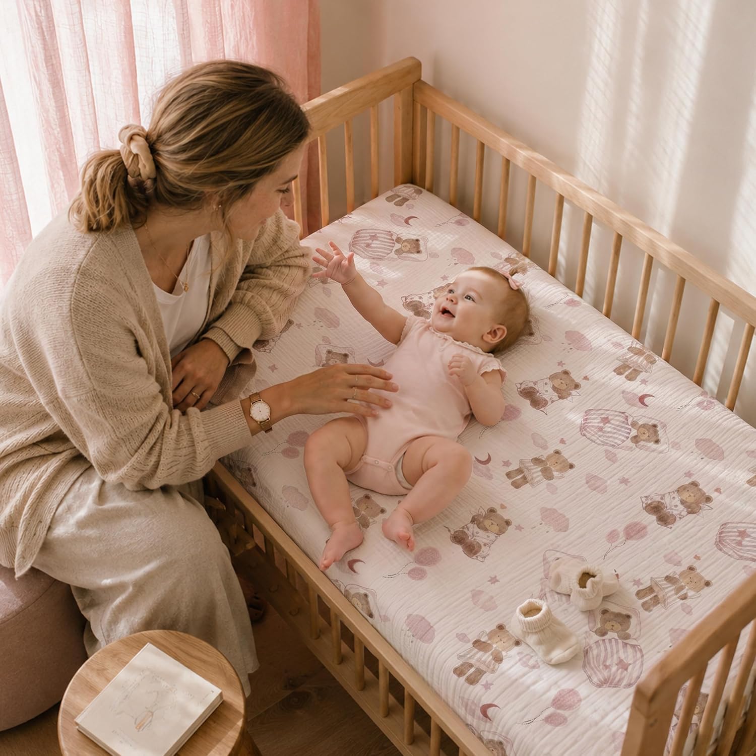 Muslin Mini Crib Sheets for Boys Girls, 38x26 Pack N Play Fitted, 2-Pack