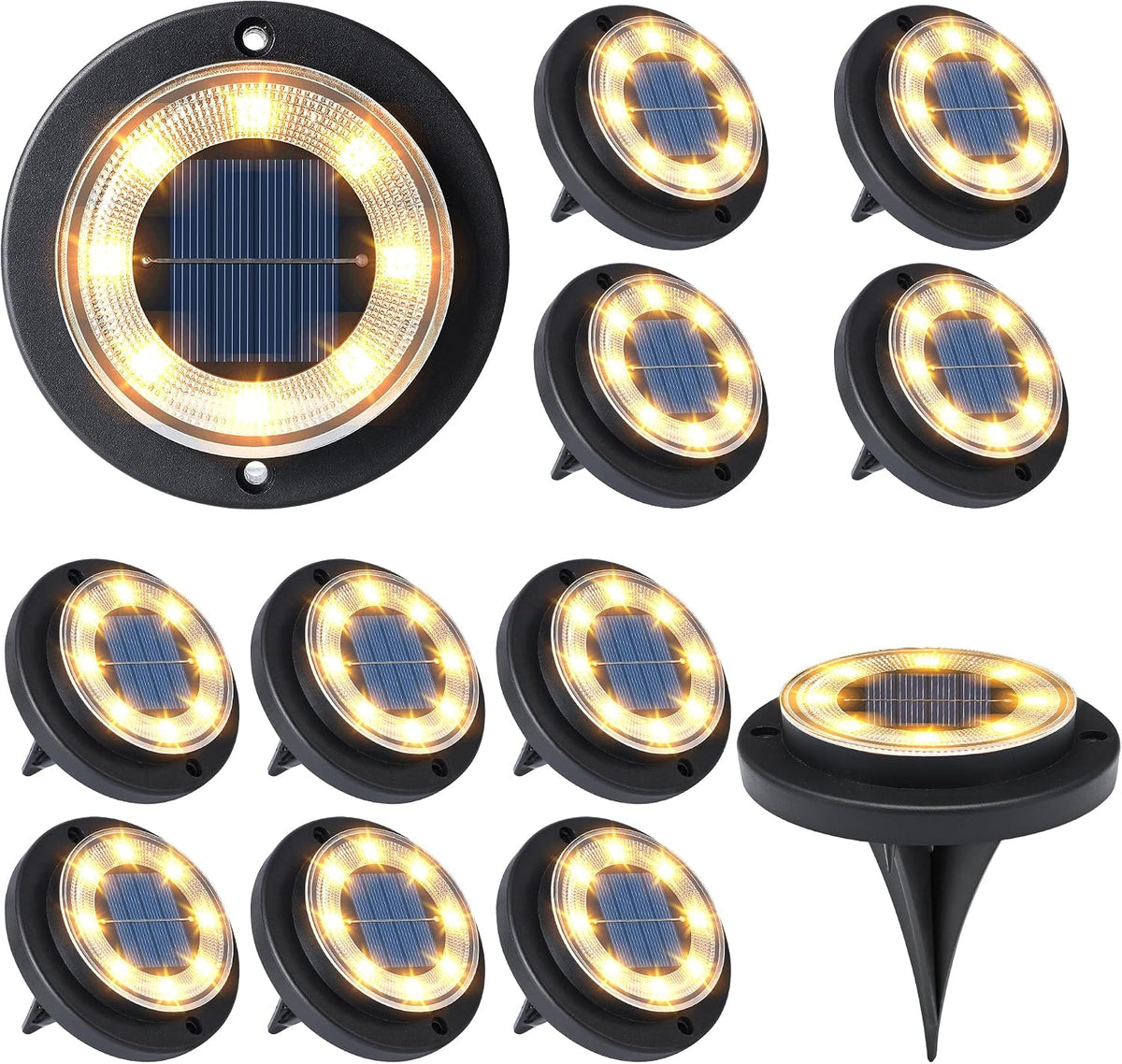 Solar Lights Outdoor Waterproof，Warm White 12 Pack 2-in-1 Ground Lights