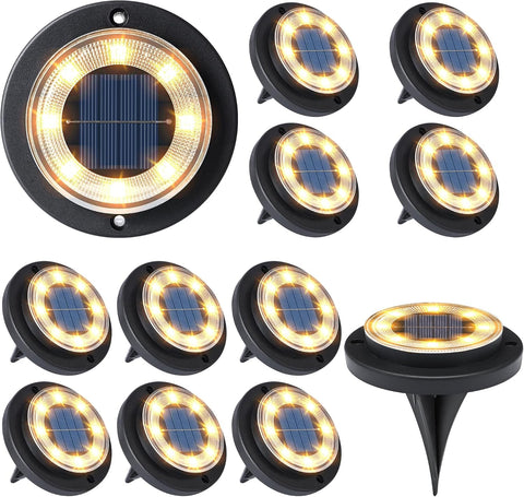 Solar Lights Outdoor Waterproof，Warm White 12 Pack 2-in-1 Ground Lights
