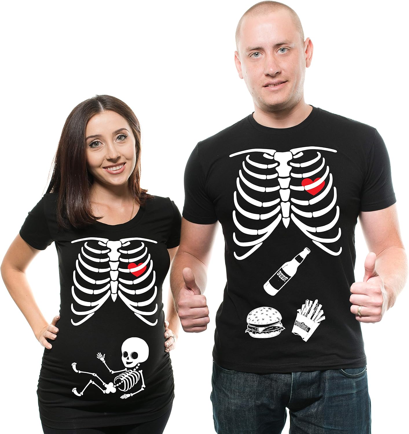 Skeleton Maternity Halloween Couple Matching Shirts Dad and Mom Costume Tee Shirts Pregnancy Tees X-ray T-Shirt