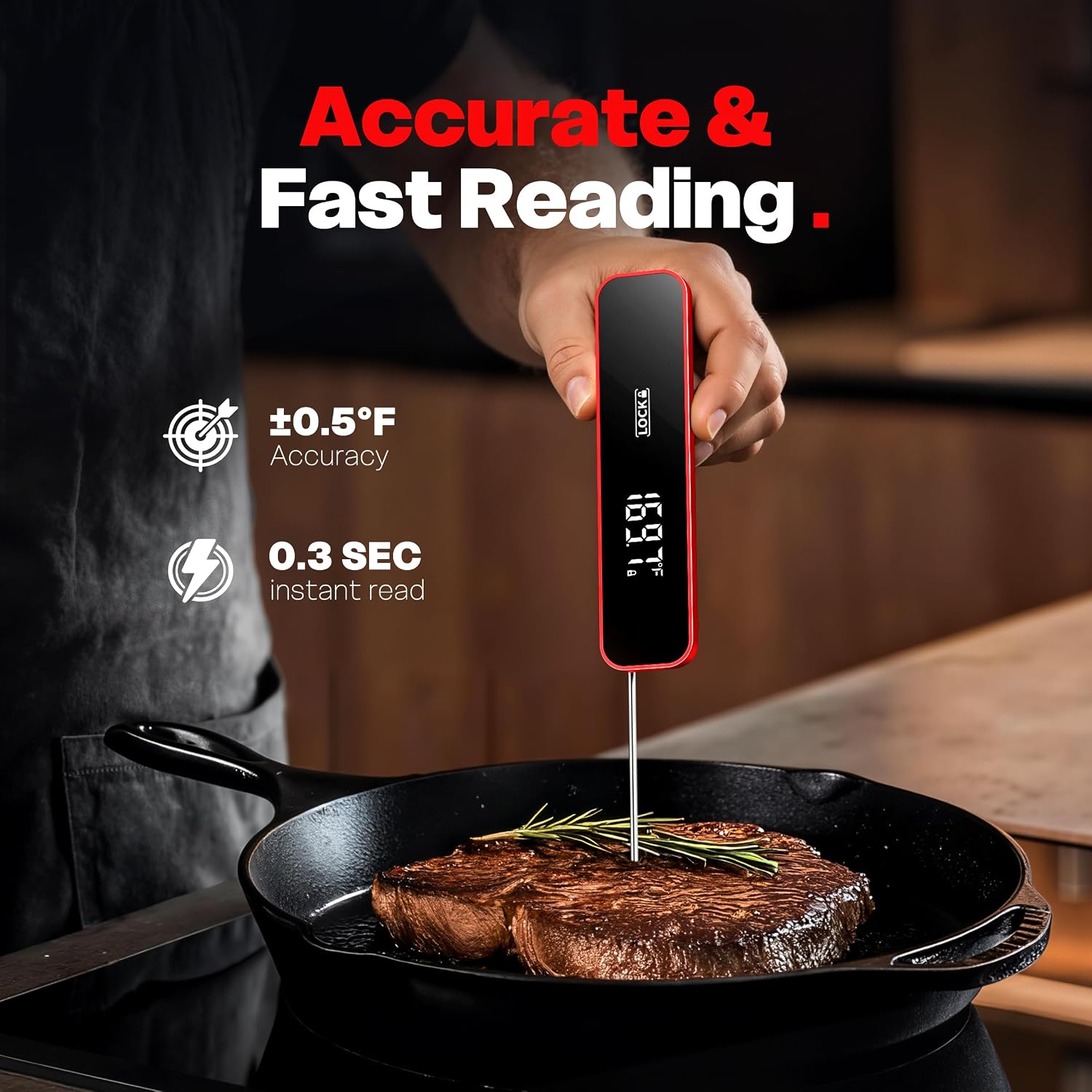 0.3 Sec Instant Read Meat Thermometer Digital for Grilling, Red