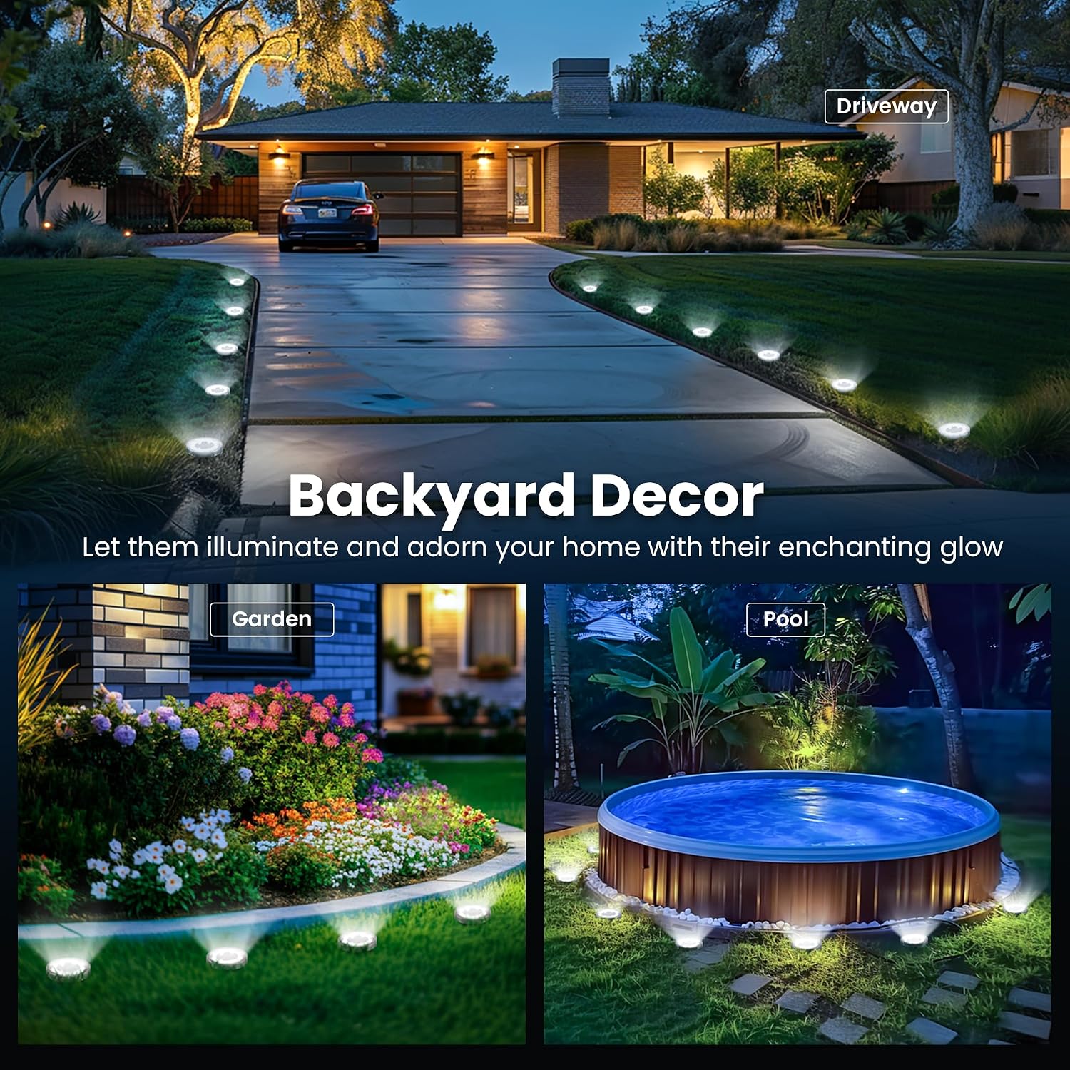 SOLPEX 10 Pack Solar Ground Lights Outdoor, Backyard Decor Cool White