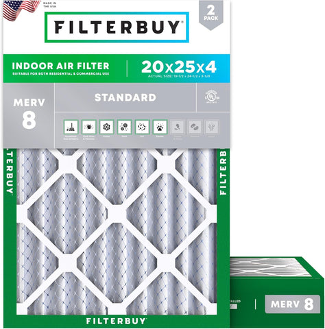Filterbuy 20x25x4 Air Filter MERV 8 Dust & Allergy Defense (2-Pack)