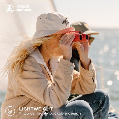 Nocs Provisions Standard Issue 10x25 Waterproof Binoculars, 10X Magnification, Bak4 Prism, Wide View Multi-Coated Lenses for Bird Watching, Hiking & Backpacking - Manzanita Red