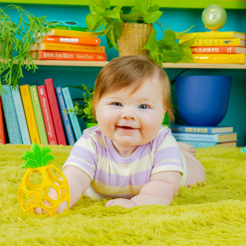 Bright Starts Oball Easy Grasp Pineapple Teether Toy, Hold My Own Collection, BPA Free, Unisex, Newborn and Up