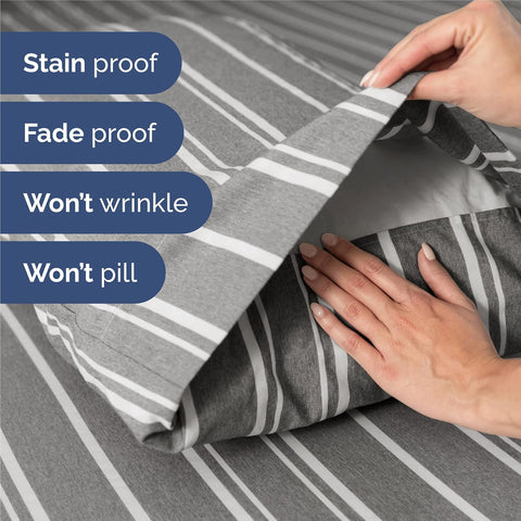 King Size 4 Piece Sheet Set - Breathable & Cooling Sheets - Grey Stripes
