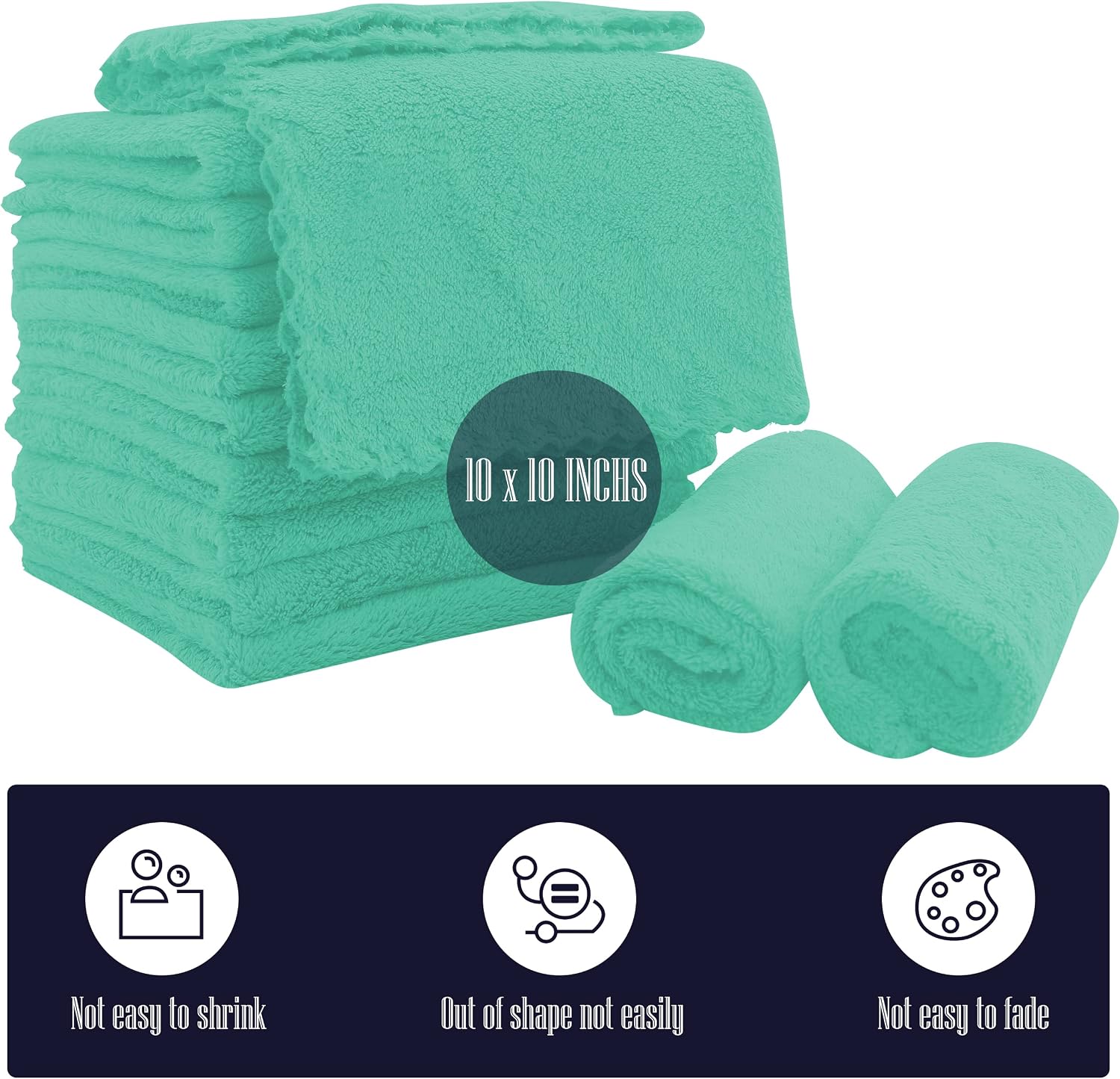 16 Pack Baby Washcloths - 10x10 Inch, Coral Fleece - Extra Absorbent and Soft Wash Clothes for Newborns, Infants and Toddlers - Suitable for Sensitive Skin and New Born - Baby Shower - Aqua Green