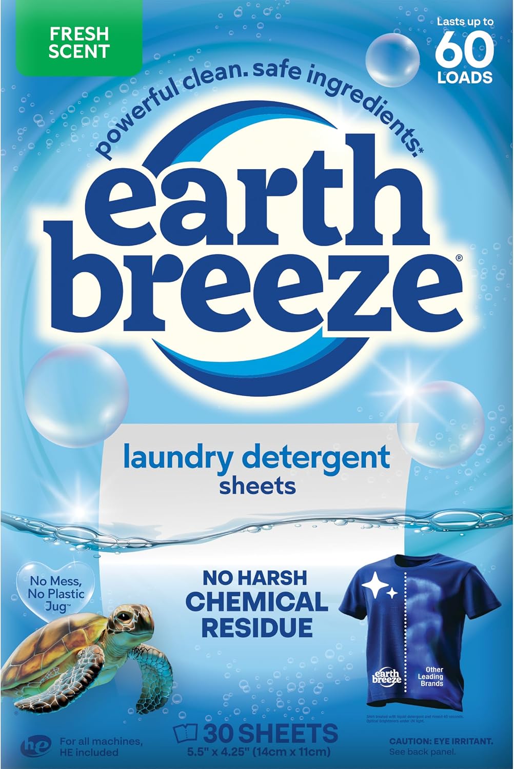 Earth Breeze Laundry Detergent Sheets Fresh Scent 60 Loads