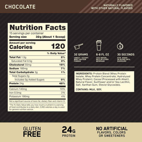 Optimum Nutrition Gold Standard Whey Protein Powder, Chocolate, 1.05 LB