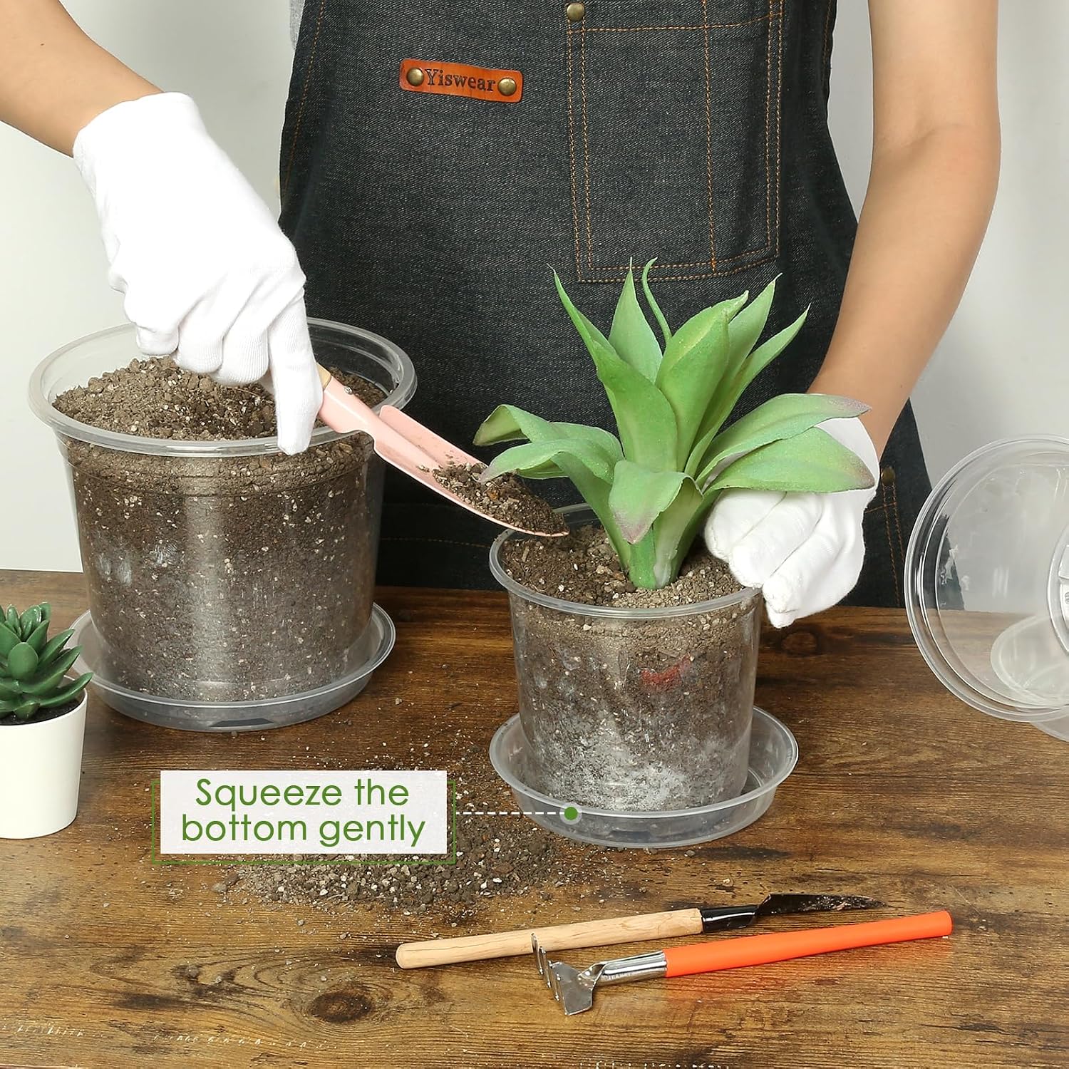 FUIJOL 5 Inch Clear Nursery Pots for Plants with Sacuers 15 Pack, Plastic Flower Pots with Drainage Holes, Variety Pack Seedlings Garden Pot for Indoor Outdoor (5 inch)
