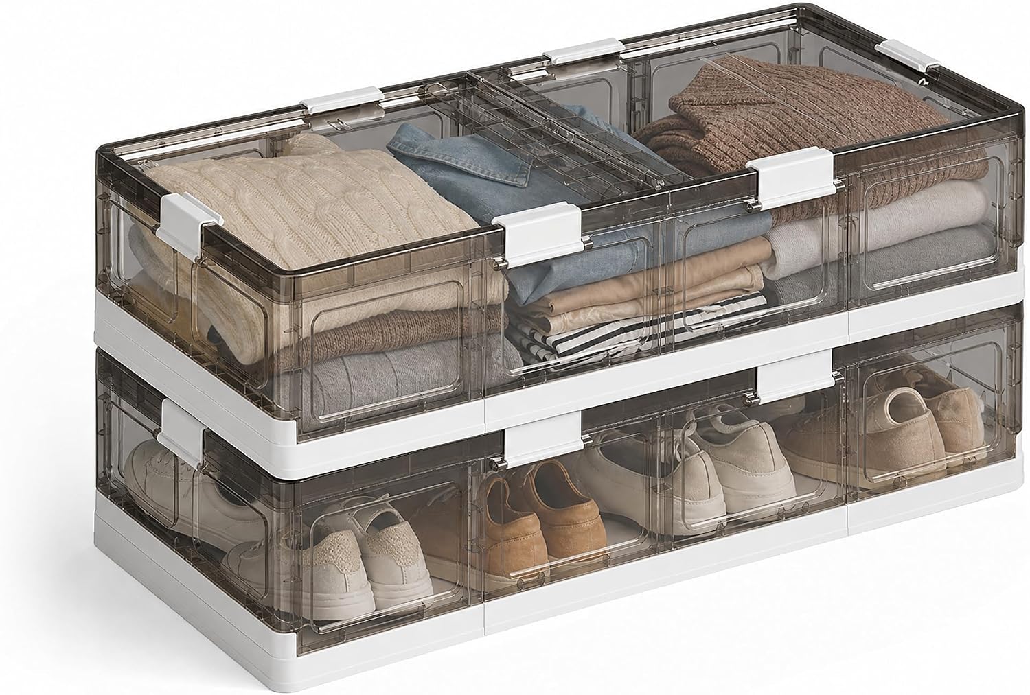 2-Pack Under Bed Storage Containers with Wheels - Stackable, Foldable Plastic Storage Boxes with Lids for Clothes, Shoes, Blankets - Perfect for Bedroom Organization and Dorms