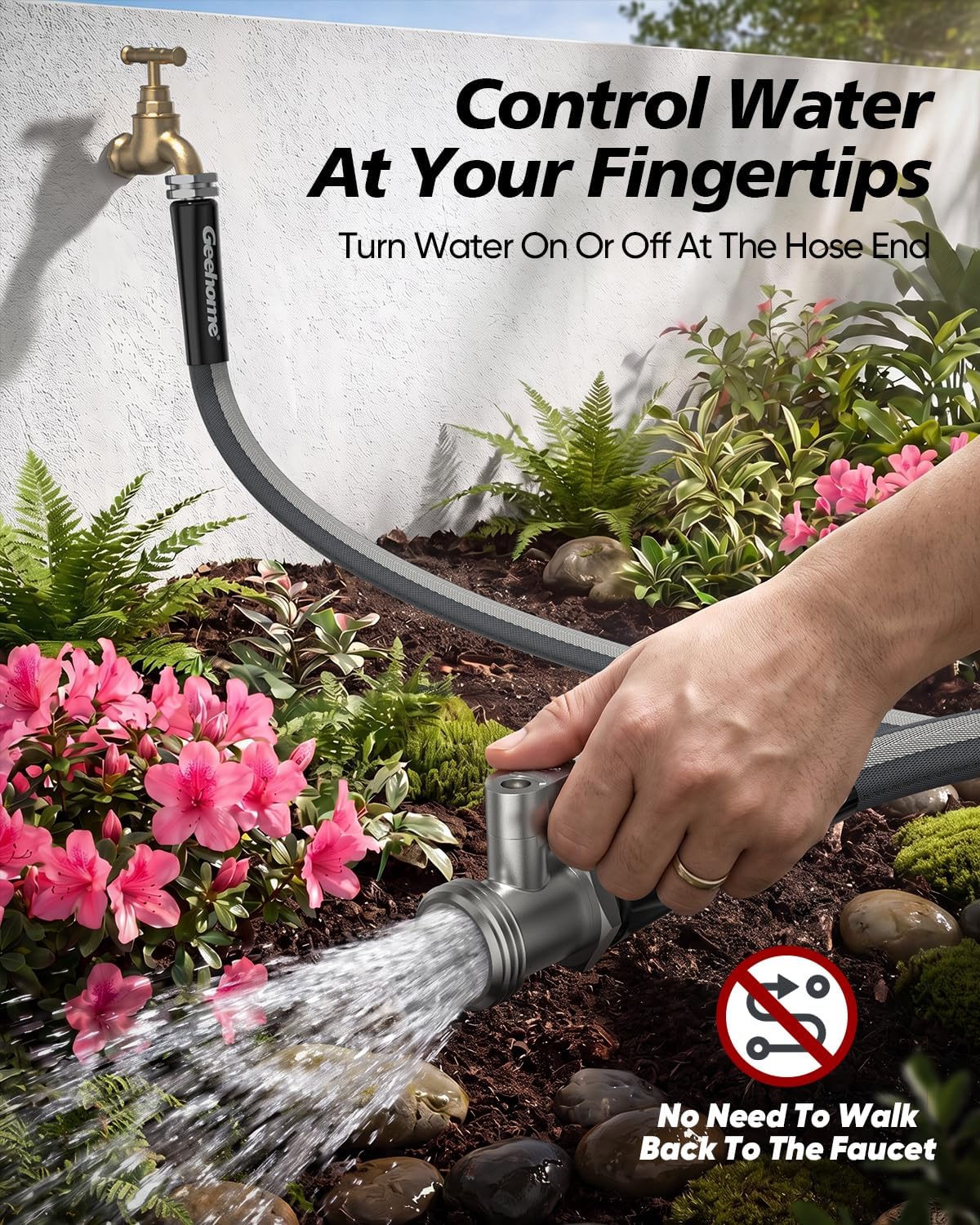 Lightweight Flat Garden Hose 50FT, Flexible Water Hose with Shutoff Valve, TPE Inner Tube, 3/4" Metal Fittings, Practical Dark Finish for Garden, Yard and Outdoor Cleaning