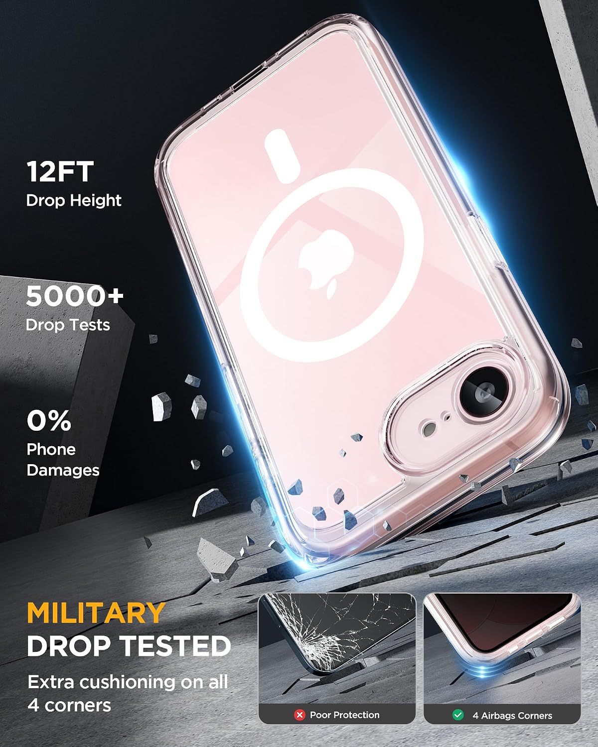 miracase for iPhone 17e & 16e Case with Built-in Private Screen Protector, [Magnetic with MagSafe] Full-Body Phone Cover Military Drop Proof 17 E/ 16 E Bumper 6.1 inch, Clear
