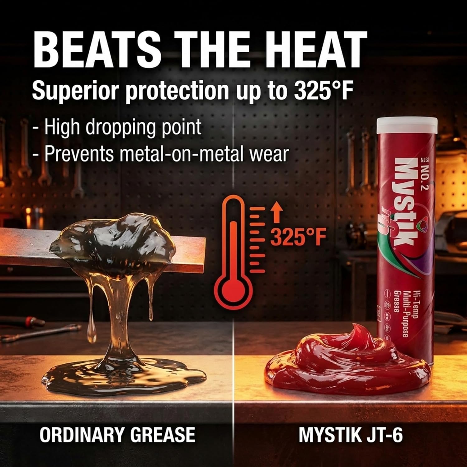 Mystik JT-6 High Temp Grease Tubes for Grease Gun, Multi Purpose Red Lithium Complex, NLGI 2, Wheel Bearing Grease, 14 oz, 10 Pack