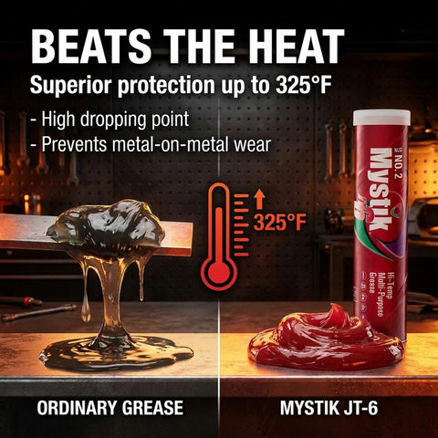 Mystik JT-6 High Temp Grease Tubes for Grease Gun, Multi Purpose Red Lithium Complex, NLGI 2, Wheel Bearing Grease, 14 oz, 10 Pack