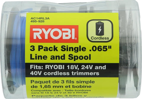 Ryobi One+ AC14RL3A OEM .065 Line and Spool Replacement for Ryobi 18v, 24v, and 40v Cordless Trimmers (3 Pack)