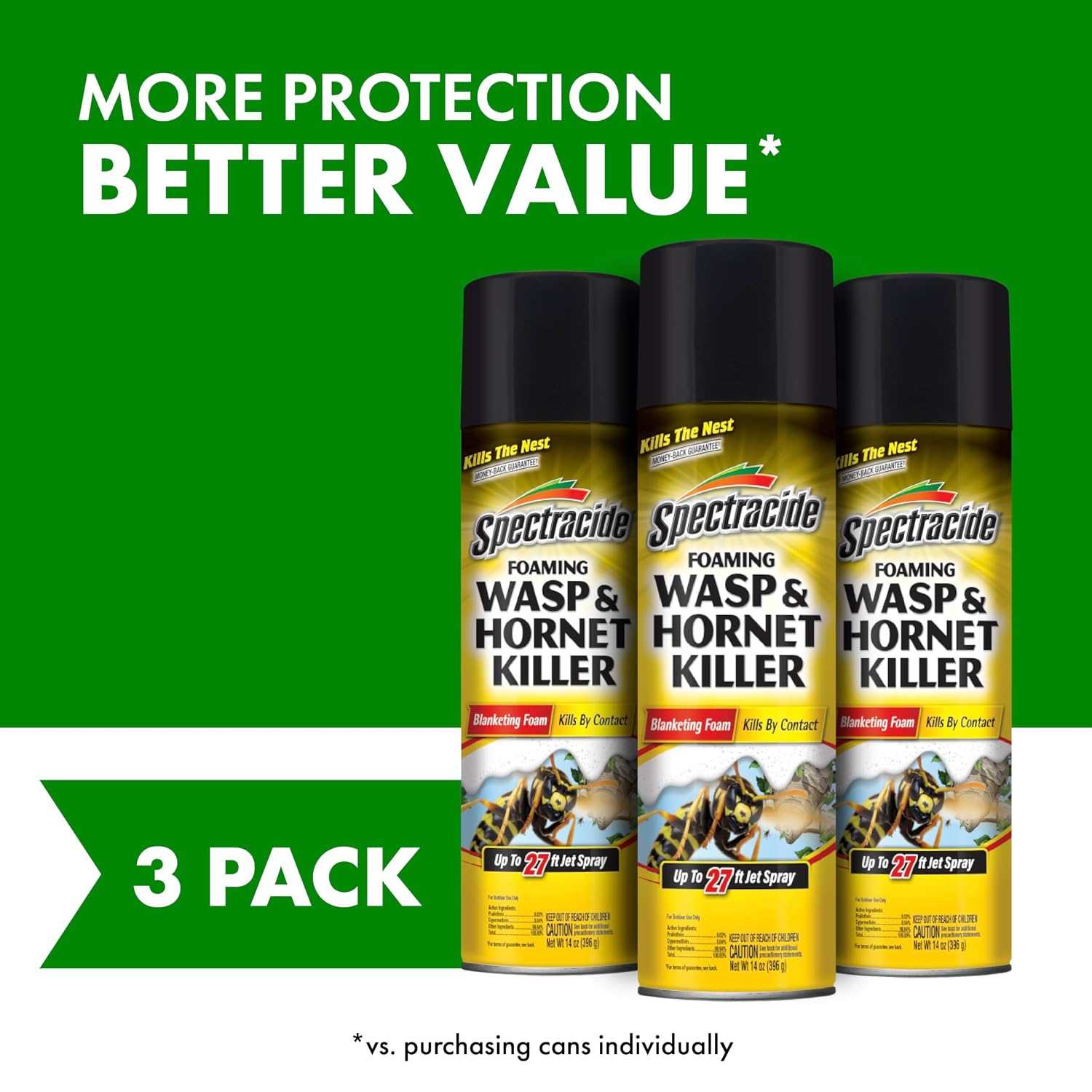 Spectracide Foaming Wasp & Hornet Killer 14 Oz, Kills by Contact, 3 Pack