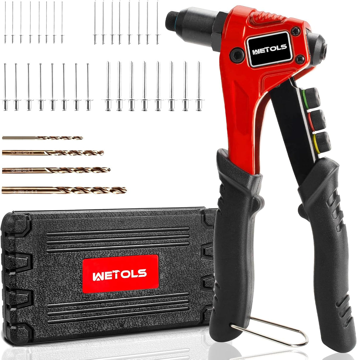 WETOLS Pop Rivet Gun Kit with 200 Blind Rivets,Upgraded Pop Rivet Tool Kit