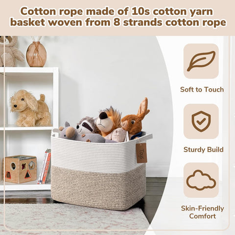 Goodpick 50L Large Woven Rope Storage Basket, Rectangle, Light Brown