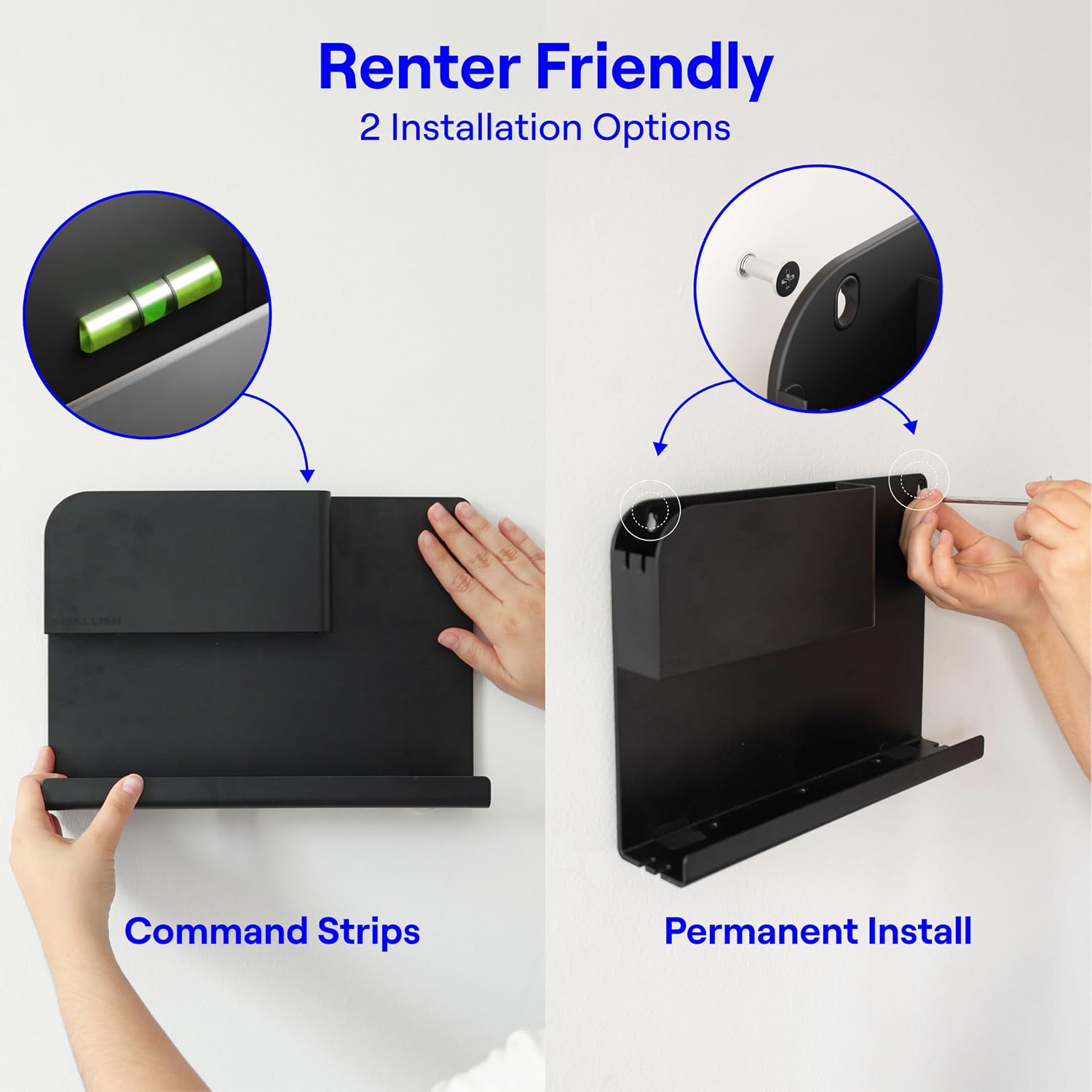 WallShelfie Bedside Wall Organizer & Dorm Decor for Dorm Room - 2.0, Black