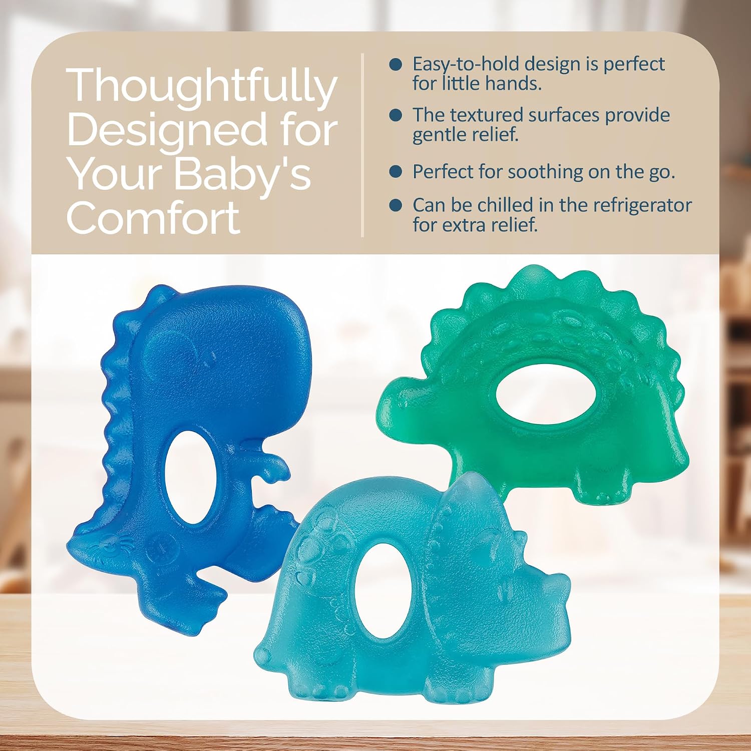 Itzy Ritzy Water-Filled Teethers for Teething Relief, Set of 3 (Dinosaur)