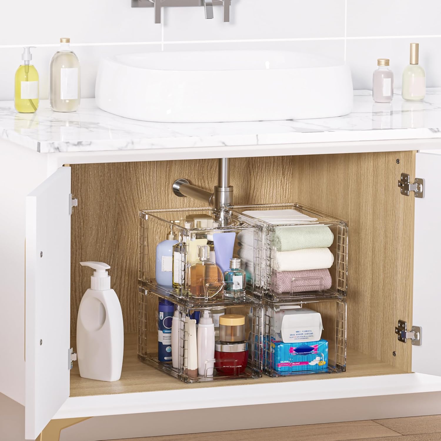 Vtopmart 4 Pack Large Stackable Storage Drawers, Clear