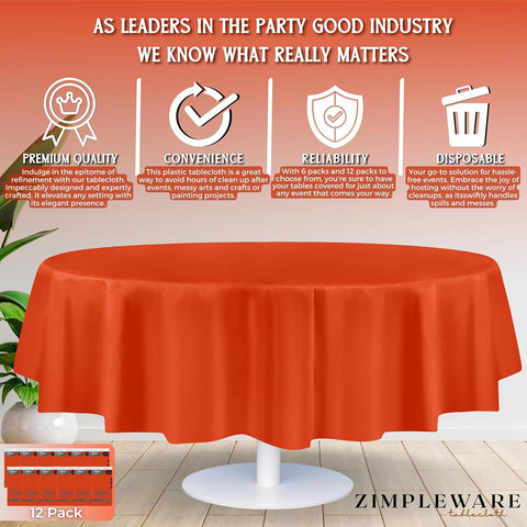ZIMPLEWARE Premium Plastic Table Cloth Disposable Round 84in. 12 Pack