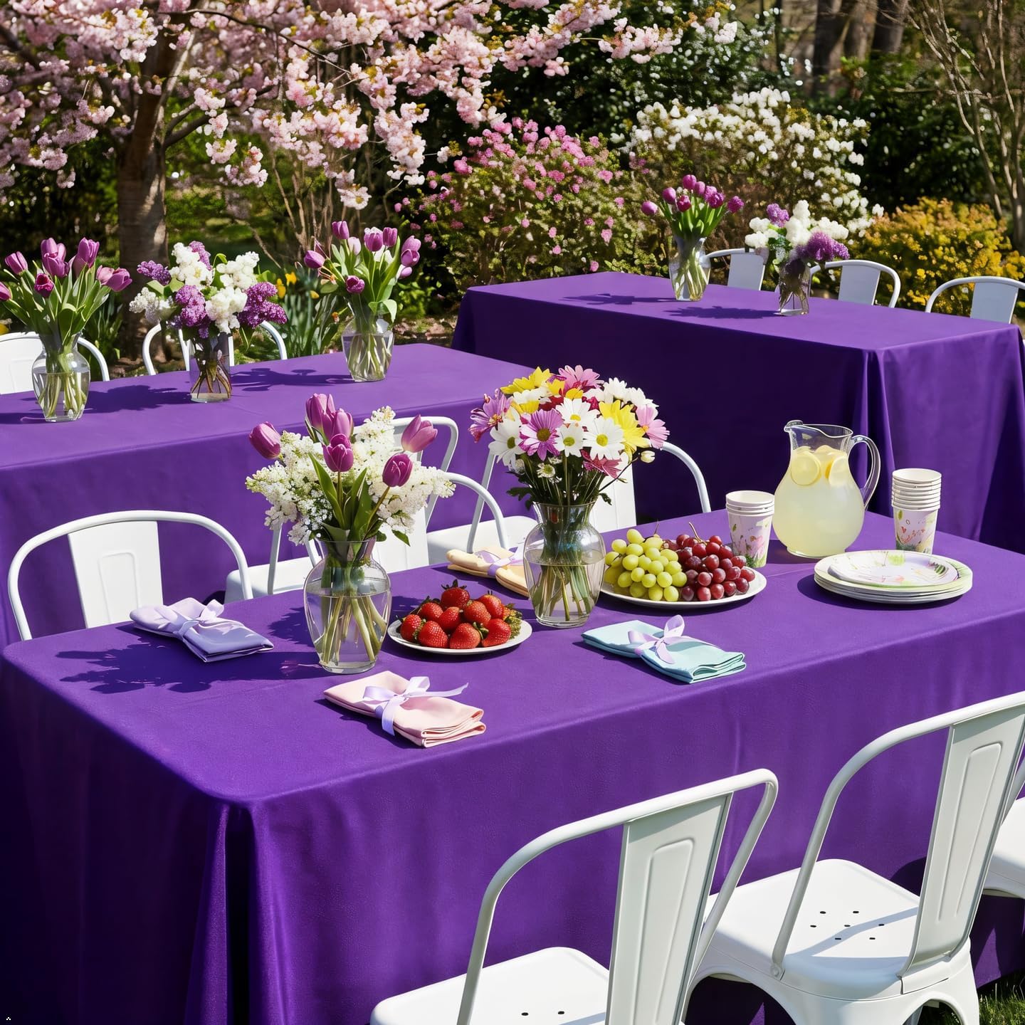 8 Pack Purple Tablecloth 60 x 126 Inch Rectangle For 8 Foot Tables