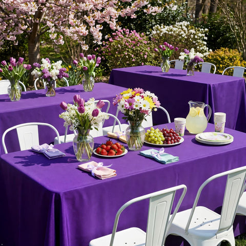 8 Pack Purple Tablecloth 60 x 126 Inch Rectangle For 8 Foot Tables