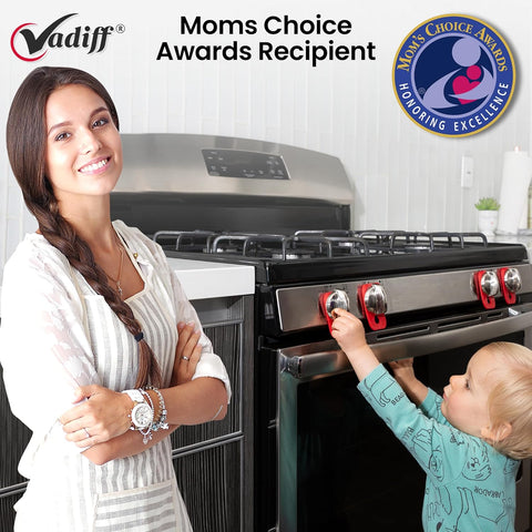 Mom's Choice Award Stove Knob Locks | 5-Pack Silicone Child Safety Lock Set