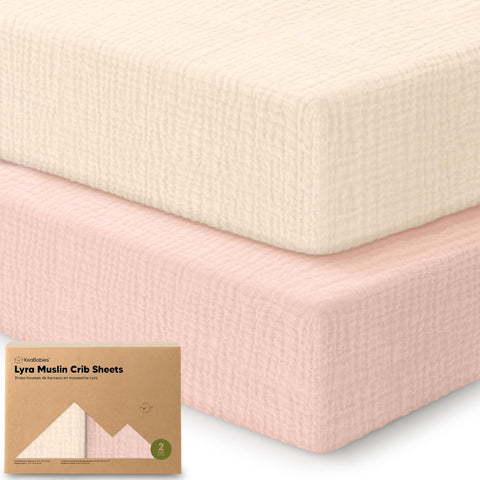 KeaBabies 2-Pack Muslin Crib Sheets for Boy, Girl, 52x28 Fitted (Cameo)