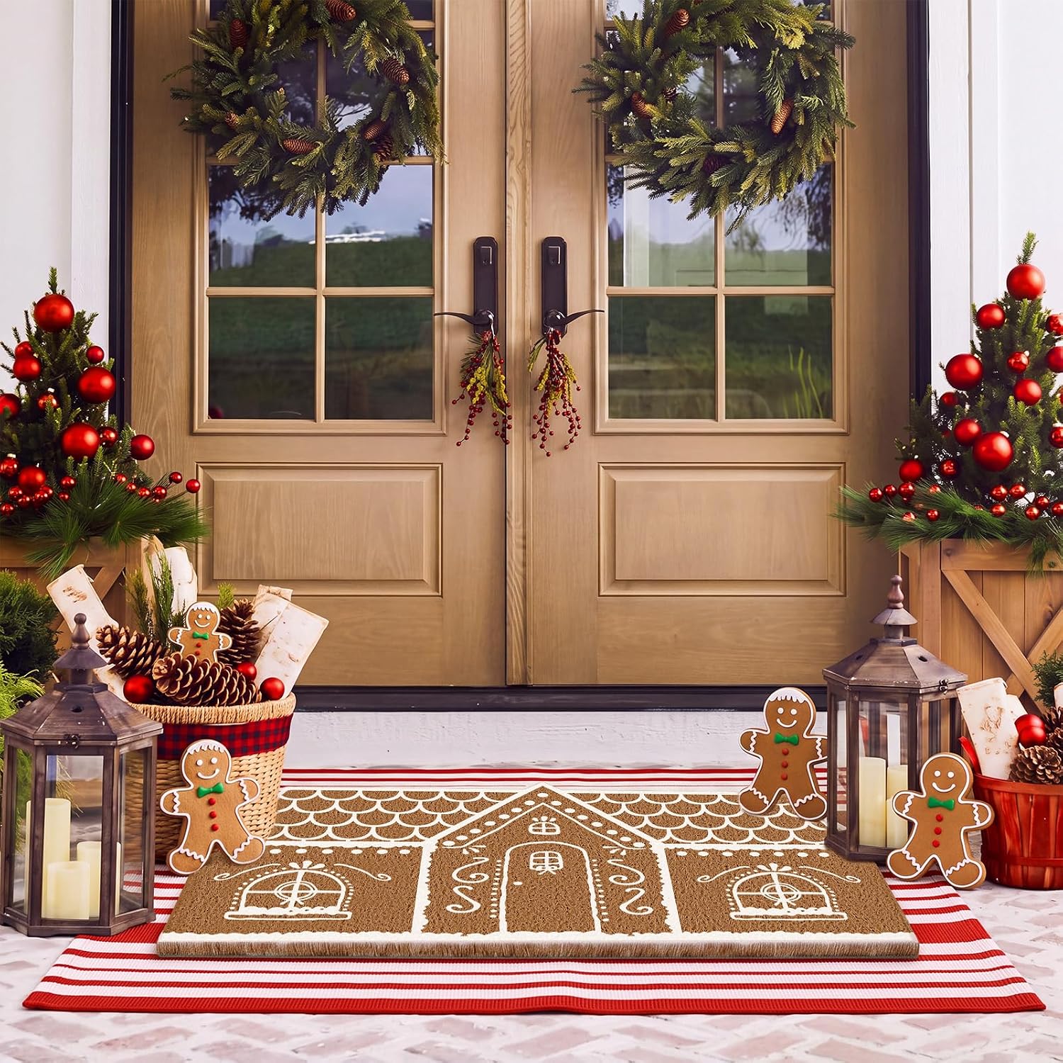 Moucuny 2 Pcs Christmas Doormat Outdoor, Gingerbread House, Non Slip