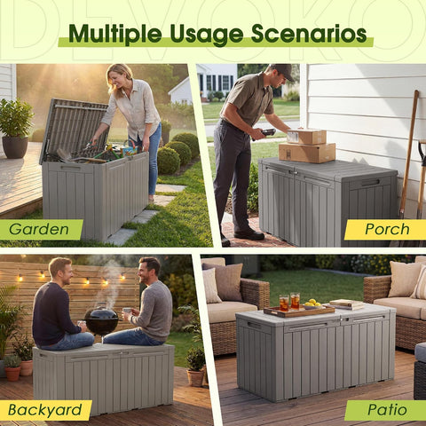 Devoko 100 Gallon Outdoor Storage Box, Waterproof Deck Box Lockable