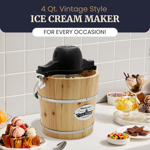 Elite Gourmet EIM402 4Qt Old Fashioned Wood Bucket Ice Cream Maker