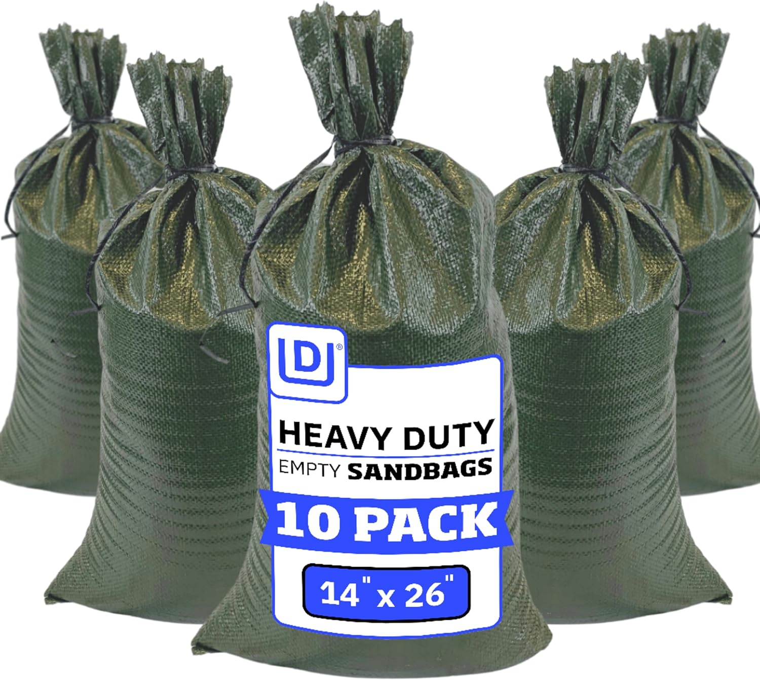 DURASACK Heavy Duty Sandbags with Ties, 14x26, Empty, Green, Pack of 10