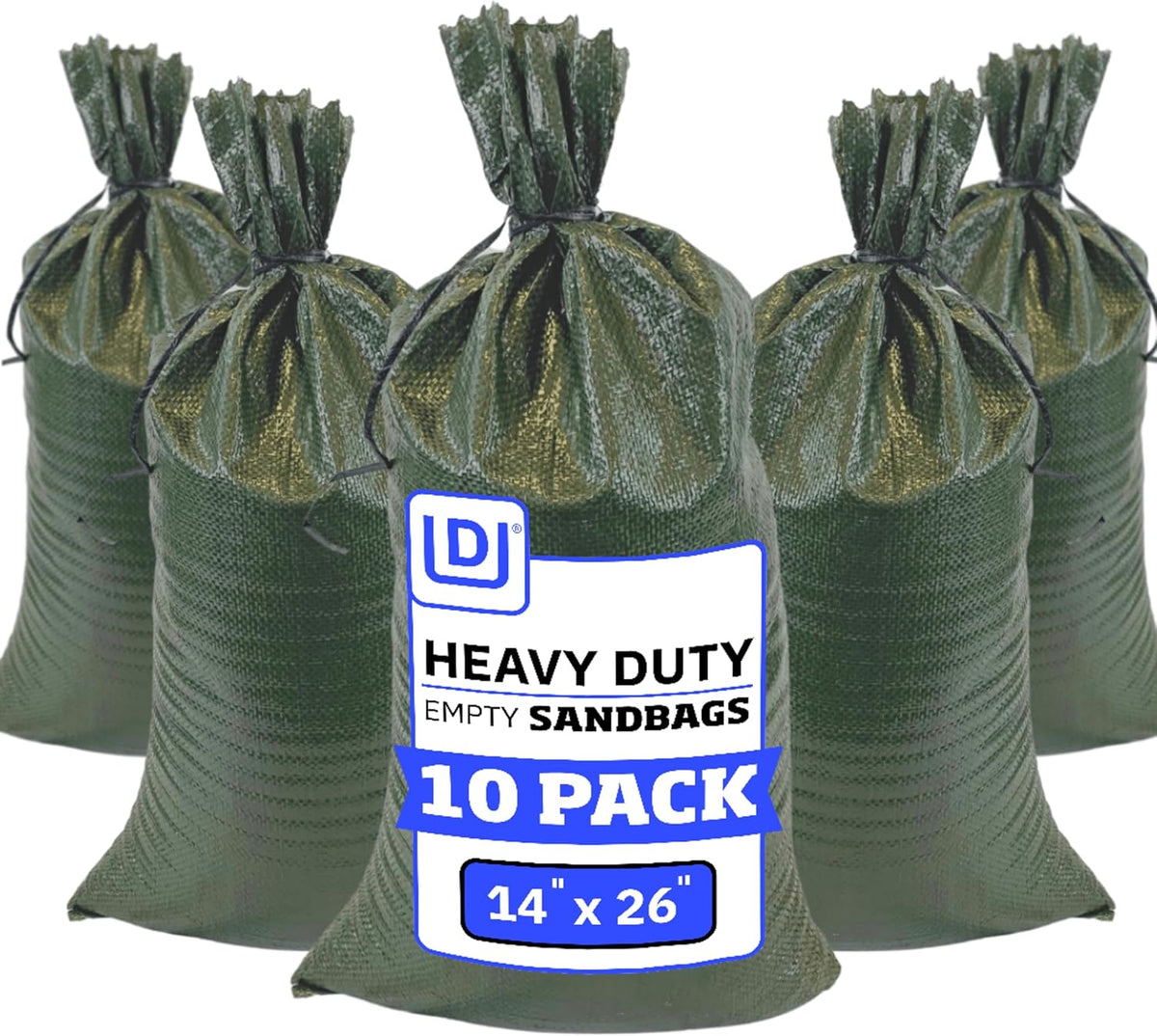 DURASACK Heavy Duty Sandbags with Ties, 14x26, Empty, Green, Pack of 10