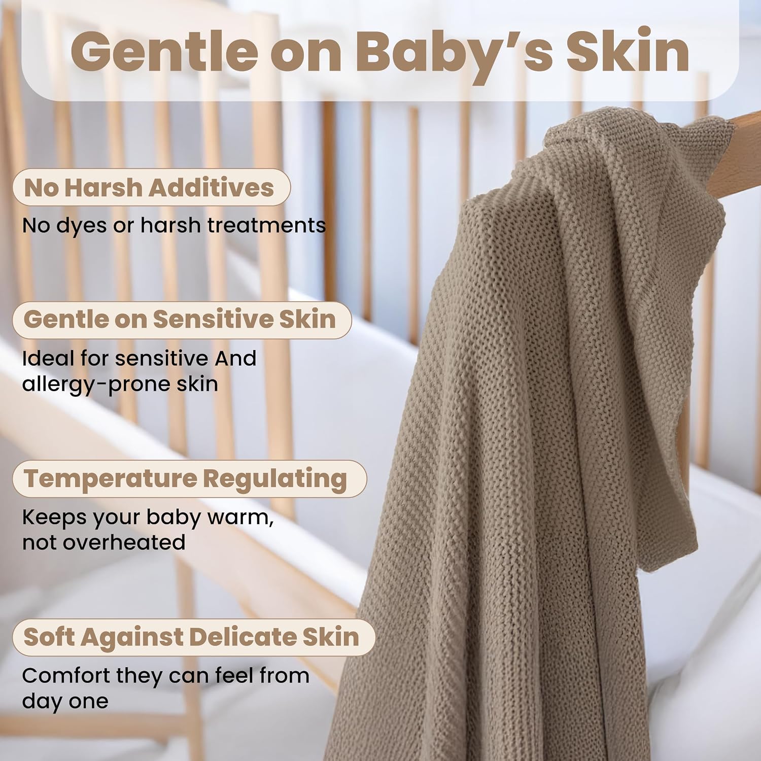 Organic Cotton Baby Blanket 30x40 in, Mocha Meringue – GOTS Certified, Soft Knit Swaddle with Gift Box, Breathable Nursery Blanket for Crib & Stroller, Machine Washable