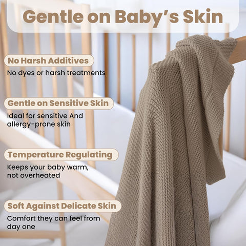 Organic Cotton Baby Blanket 30x40 in, Mocha Meringue – GOTS Certified, Soft Knit Swaddle with Gift Box, Breathable Nursery Blanket for Crib & Stroller, Machine Washable
