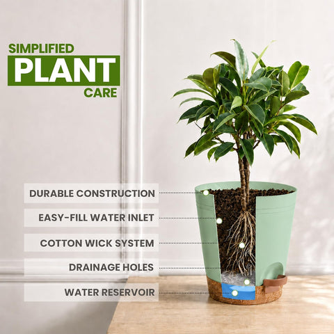 Utopia Home Self Watering Pots for Indoor Plants 6.8"/6.4"/5.9"/5.5"/4.9" Set of 5, Planters for Indoor Plants, Small Multi-Size Flowerpot, Plant Pots with Drainage & Reservoir (Olive Green)