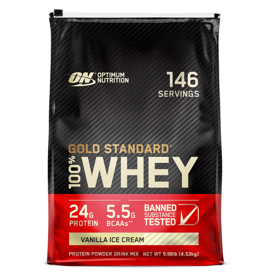 Optimum Nutrition Gold Standard 100% Whey Protein Powder, Vanilla Ice Cream, 10 Pound (Packaging May Vary)